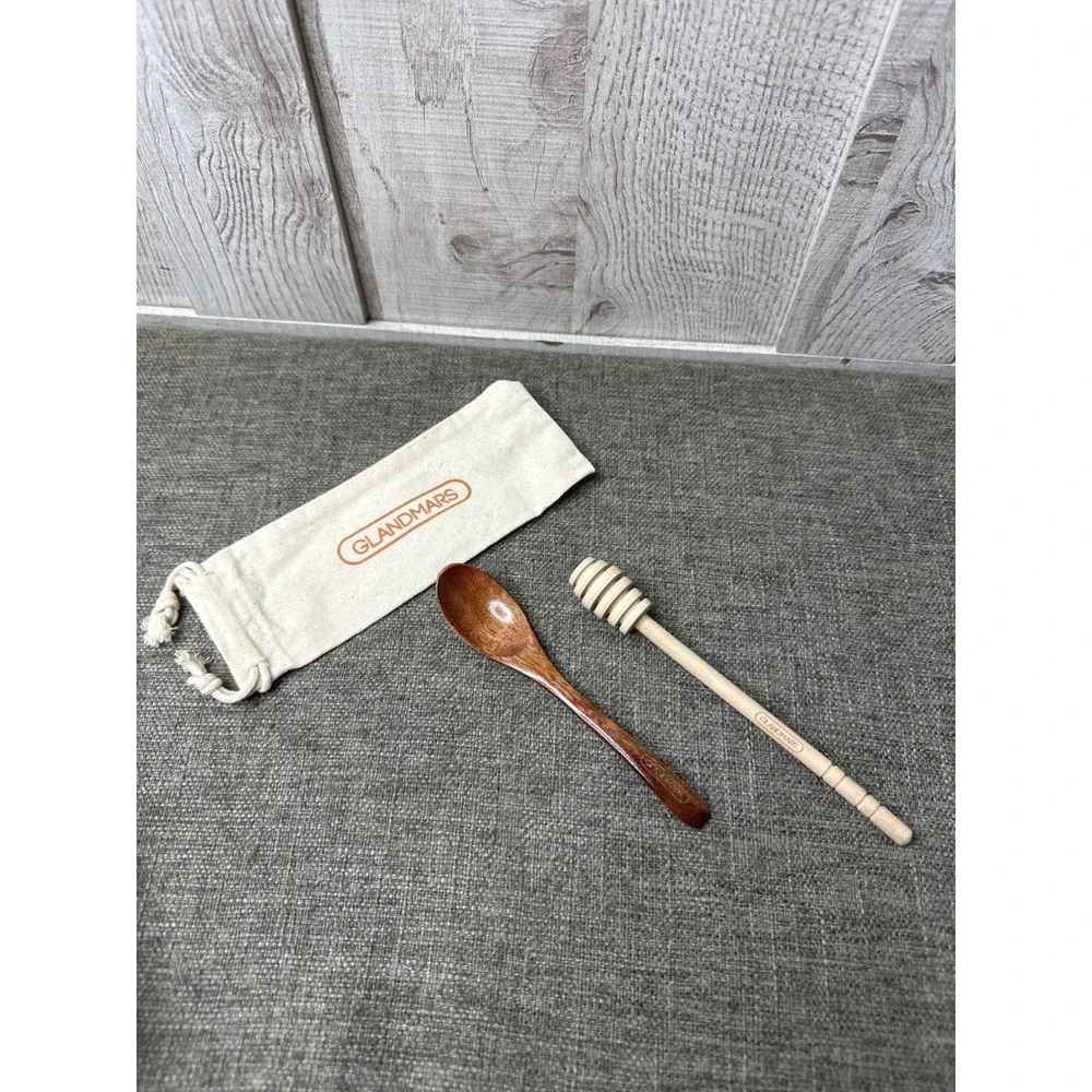 Glandmars Wooden Honey Dipper Stick Spoon Set Natural Kitchen Utensil